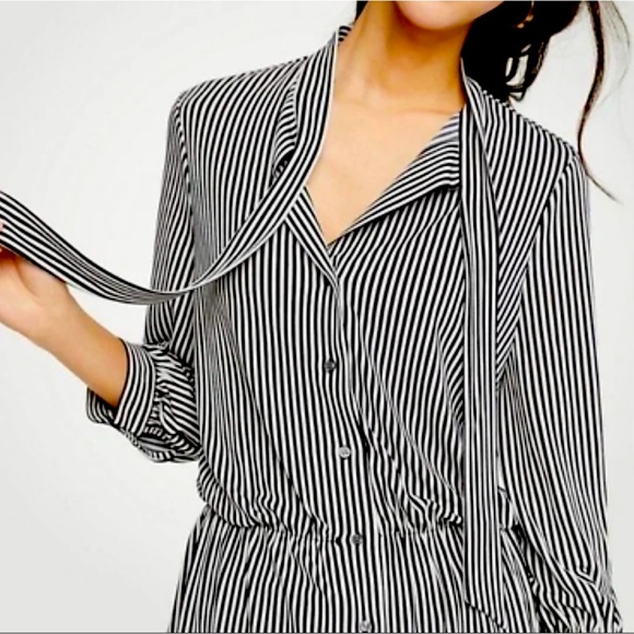 Ann Taylor Tops - Petite Ann Taylor Stripped Tie Neck Blouse